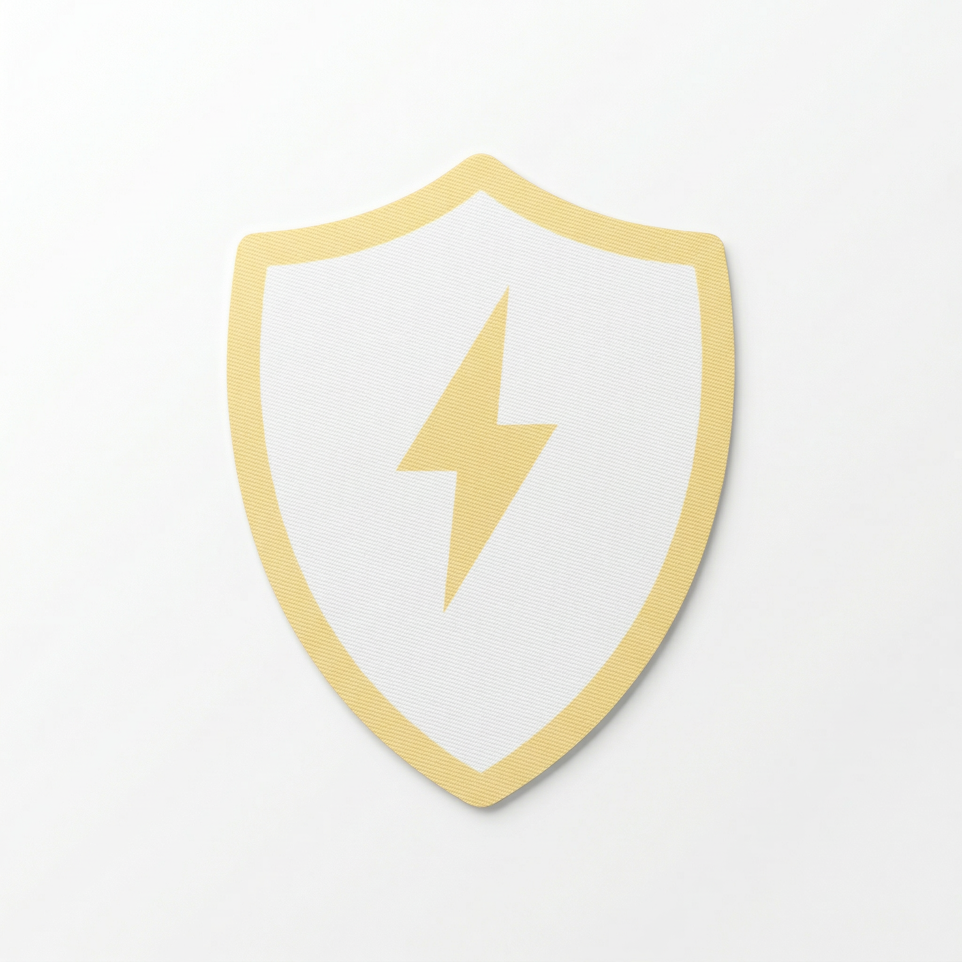 Shield-shaped logo with a yellow lightning bolt on a light gray background